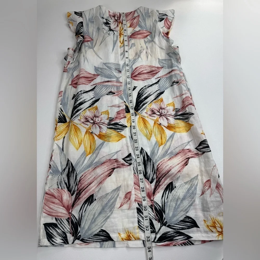 100% Linen C&C California Floral Flutter Sleeve Mini Dress Womens XS
